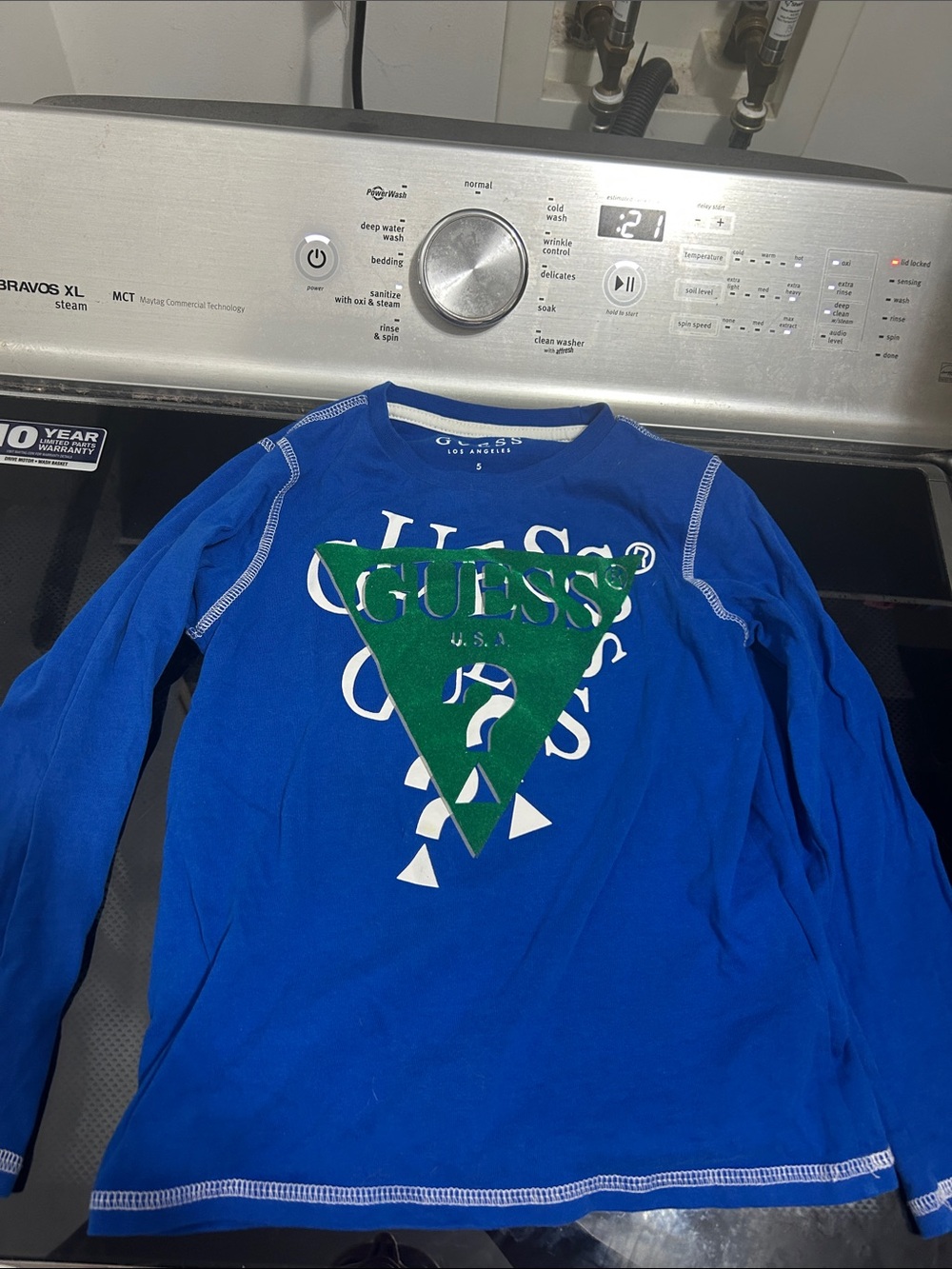 Boys size 5 guess logo long sleeve casual top shirt 100% cotton